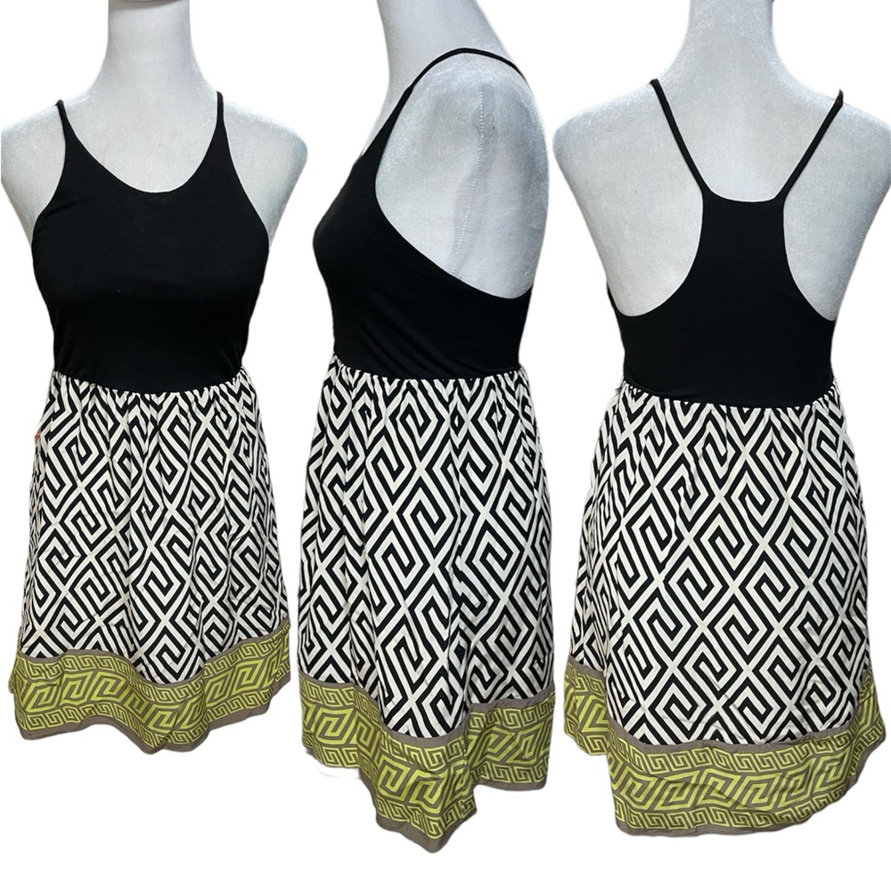 Alice & Trixie Black, White & Green 100% Silk Sleeveless Dress Size XS